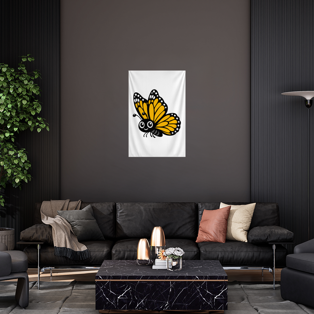 Smiling Orange Monarch Butterfly Character Wall Tapestry