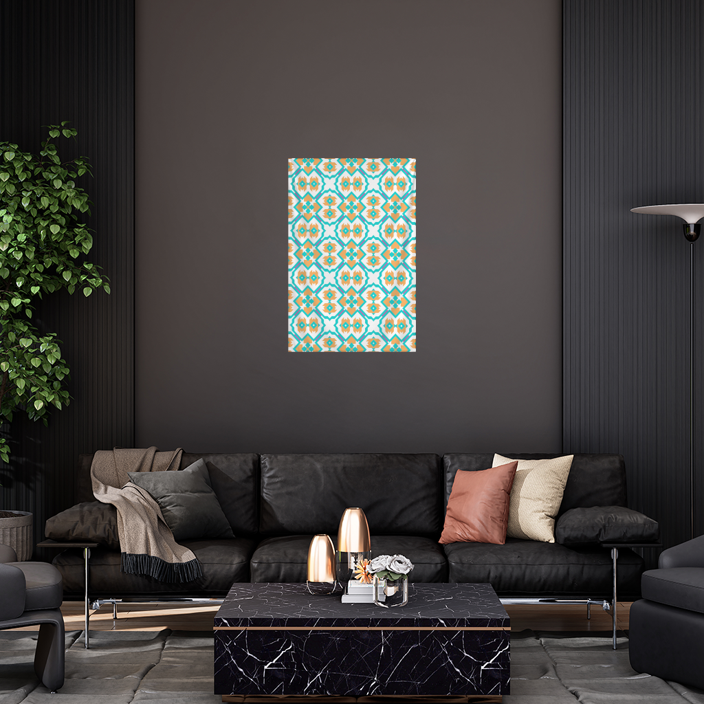 Orange and Turquoise Geometric Pattern Wall Tapestry