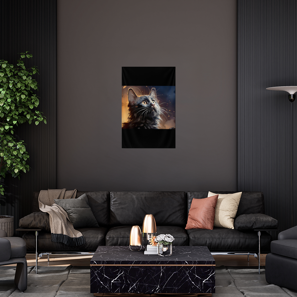 Black Cat Digital Art Wall Tapestry