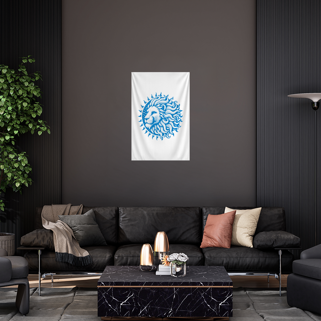 Leo Zodiac Sun and Moon Blue Motif Wall Tapestry