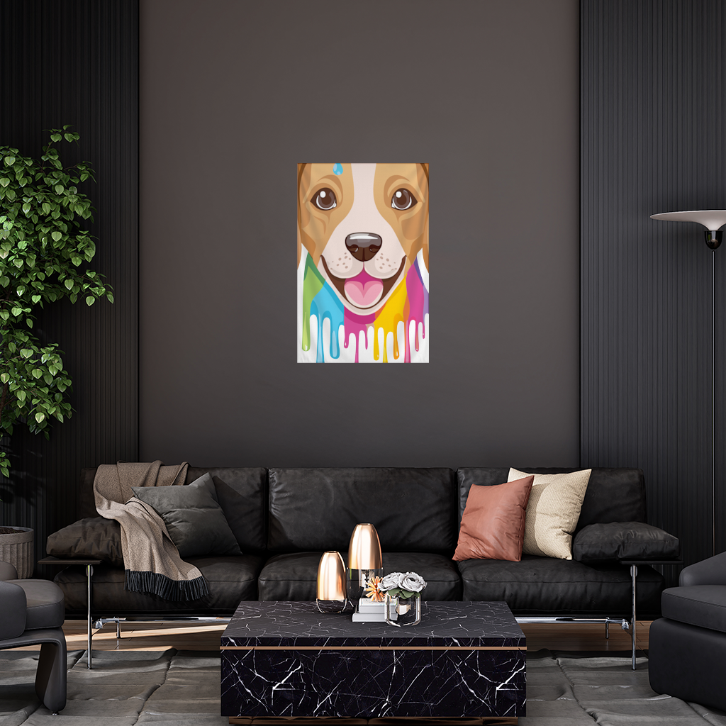 Happy Dog with Colorful Paint Drips Wall Tapestry