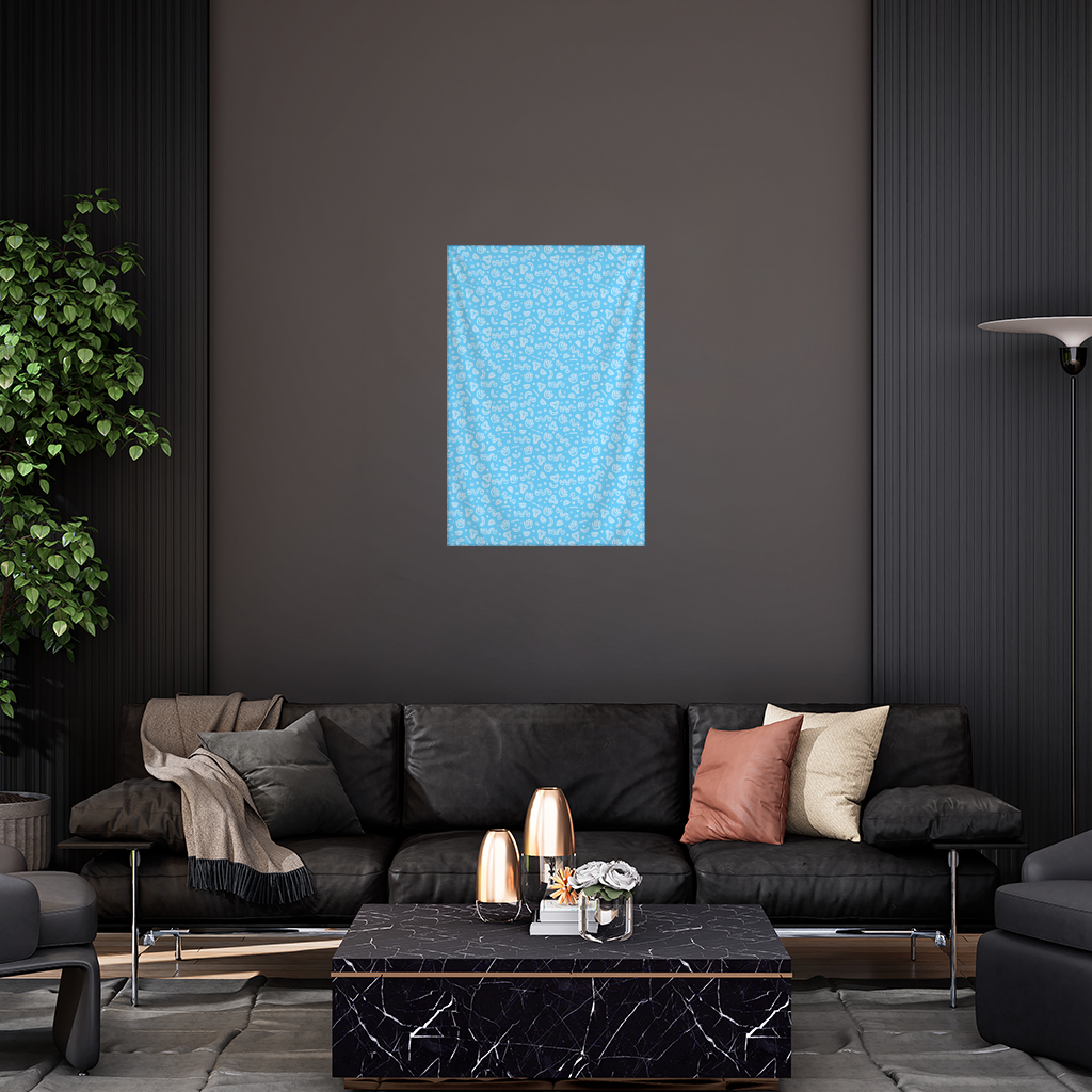 Blue Abstract Doodle Wall Tapestry