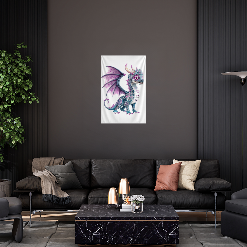 Purple Sugar Skull Dragon Wall Tapestry