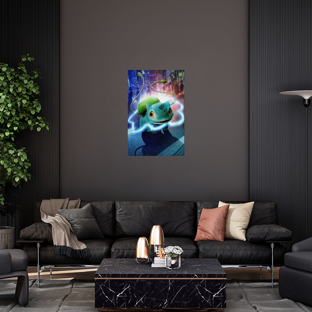 Glowing Neon Creature in Night City Wall Tapestry