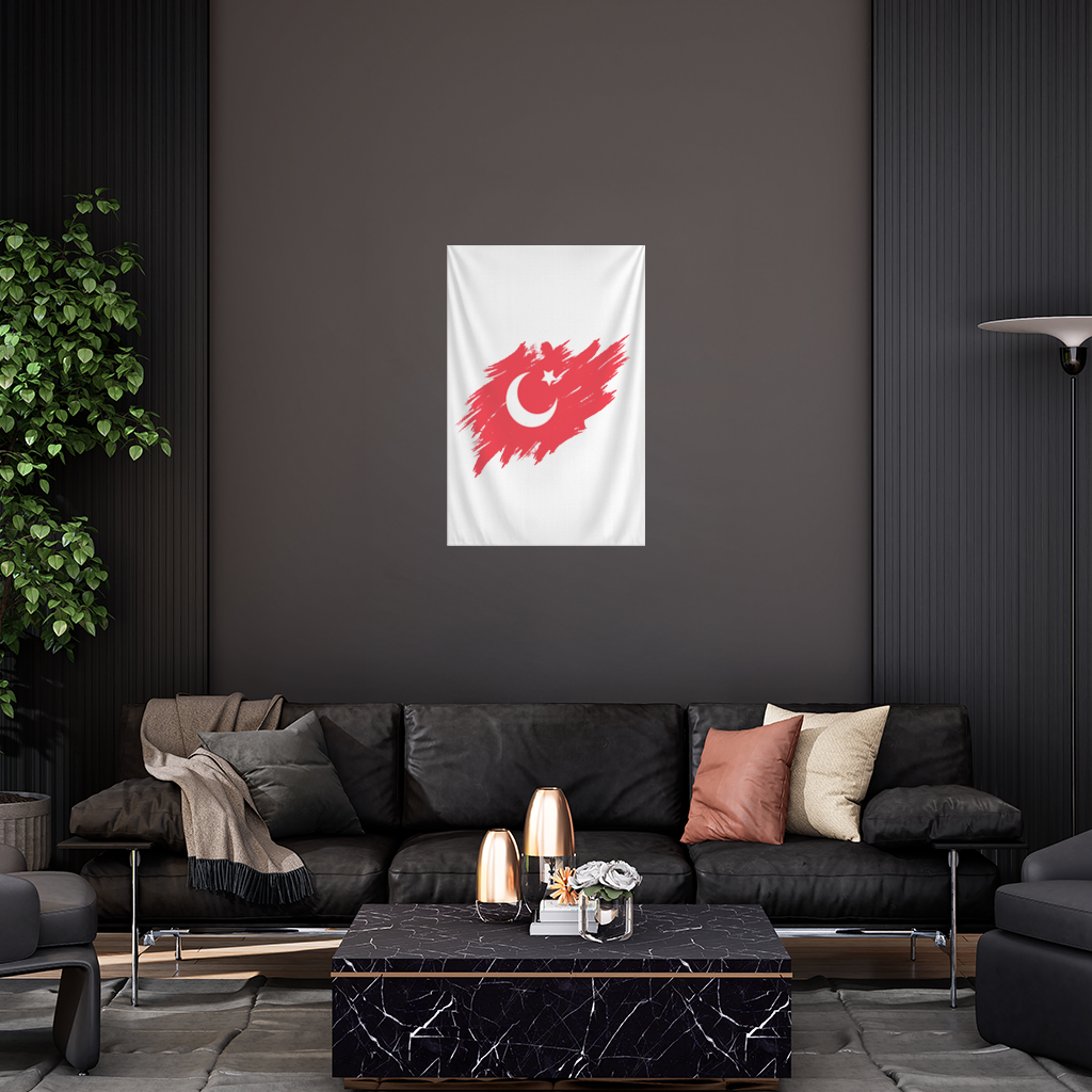 Brushstroke Turkish Flag Crescent Moon Wall Tapestry