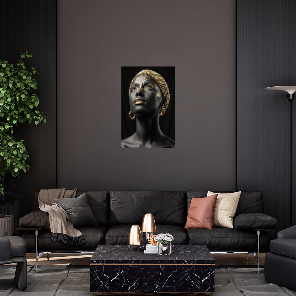 Siyah Altın Afrofütürist Kadın Duvar Örtüsü