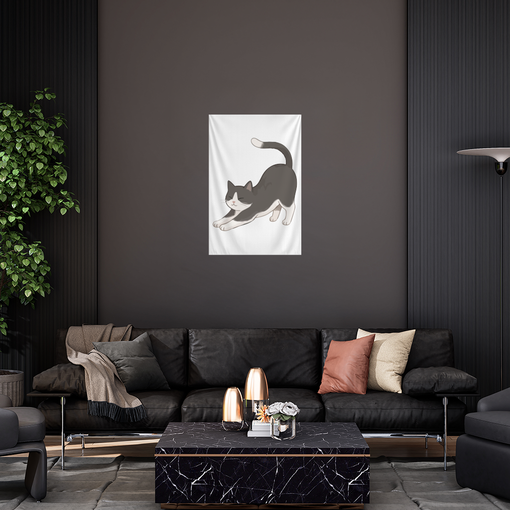 Stretching Tuxedo Cat Wall Tapestry