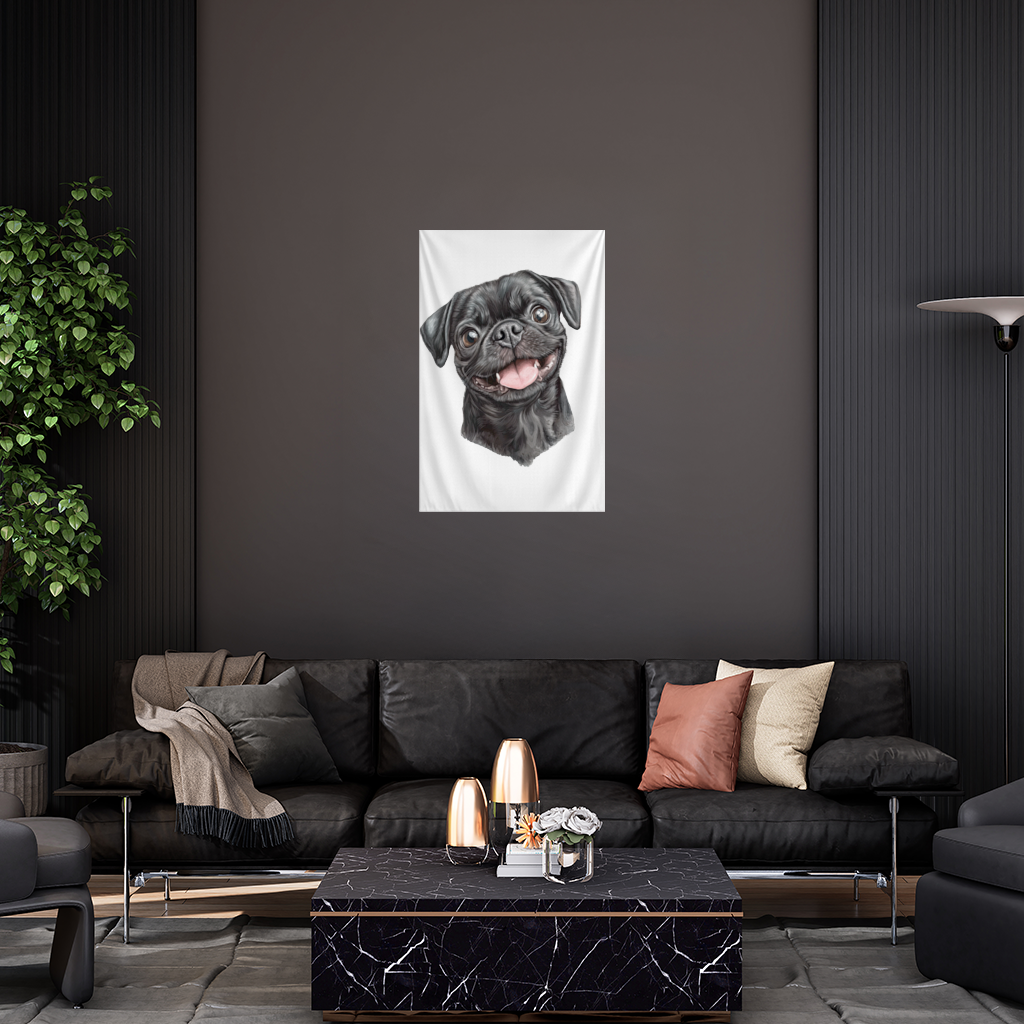Gülümseyen Siyah Pug Köpek Duvar Örtüsü