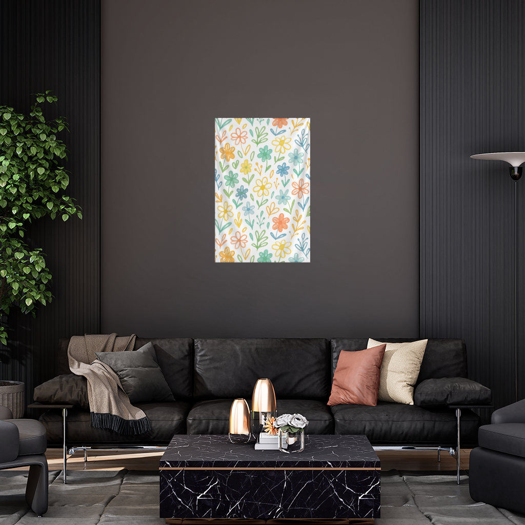 Colorful Boho Wildflowers Wall Tapestry