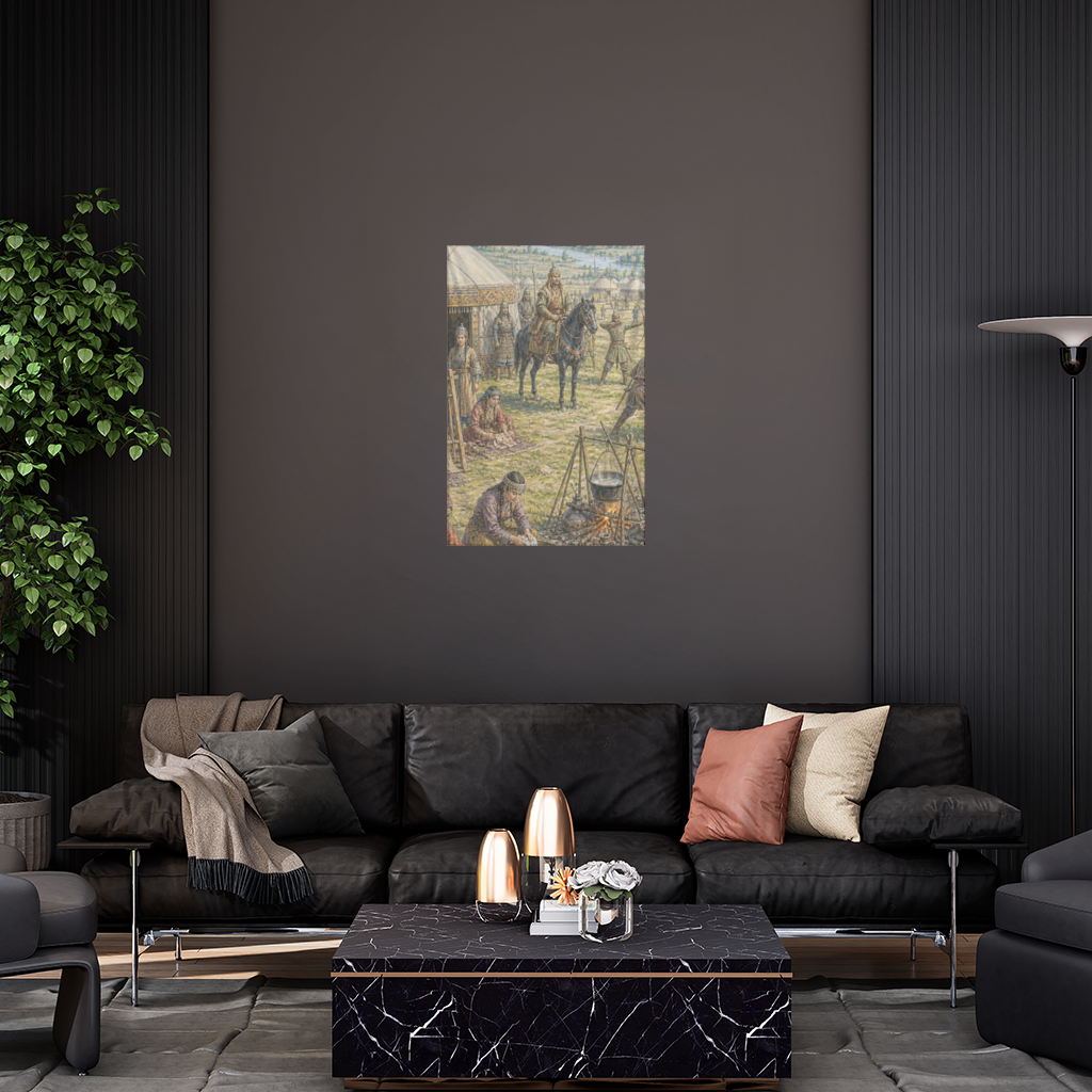 Ancient Steppe Heritage Historic Turkish Camp Scene Art Wall Tapestry