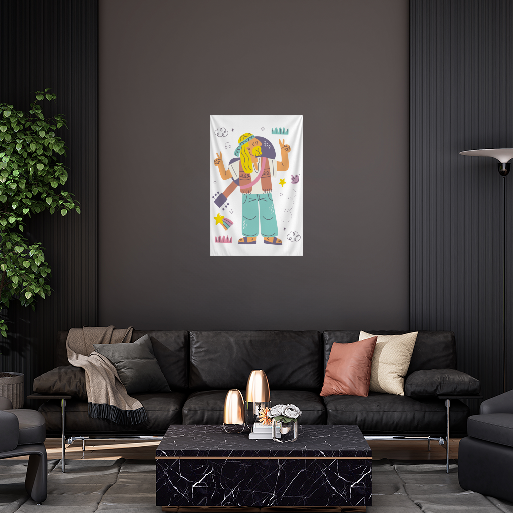 Retro Hippie Character Wall Tapestry