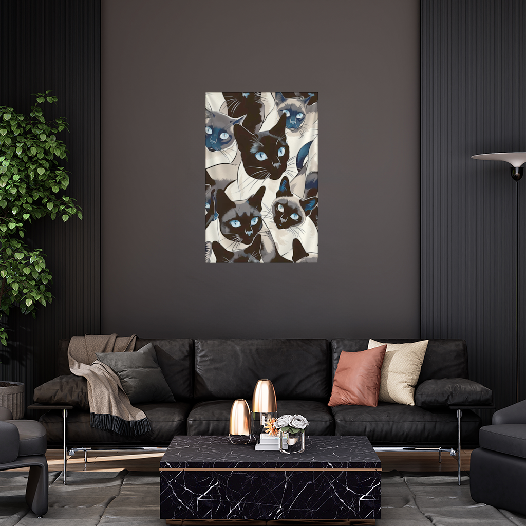 Blue Eyed Siamese Cat Elegant Illustration Pattern Wall Tapestry