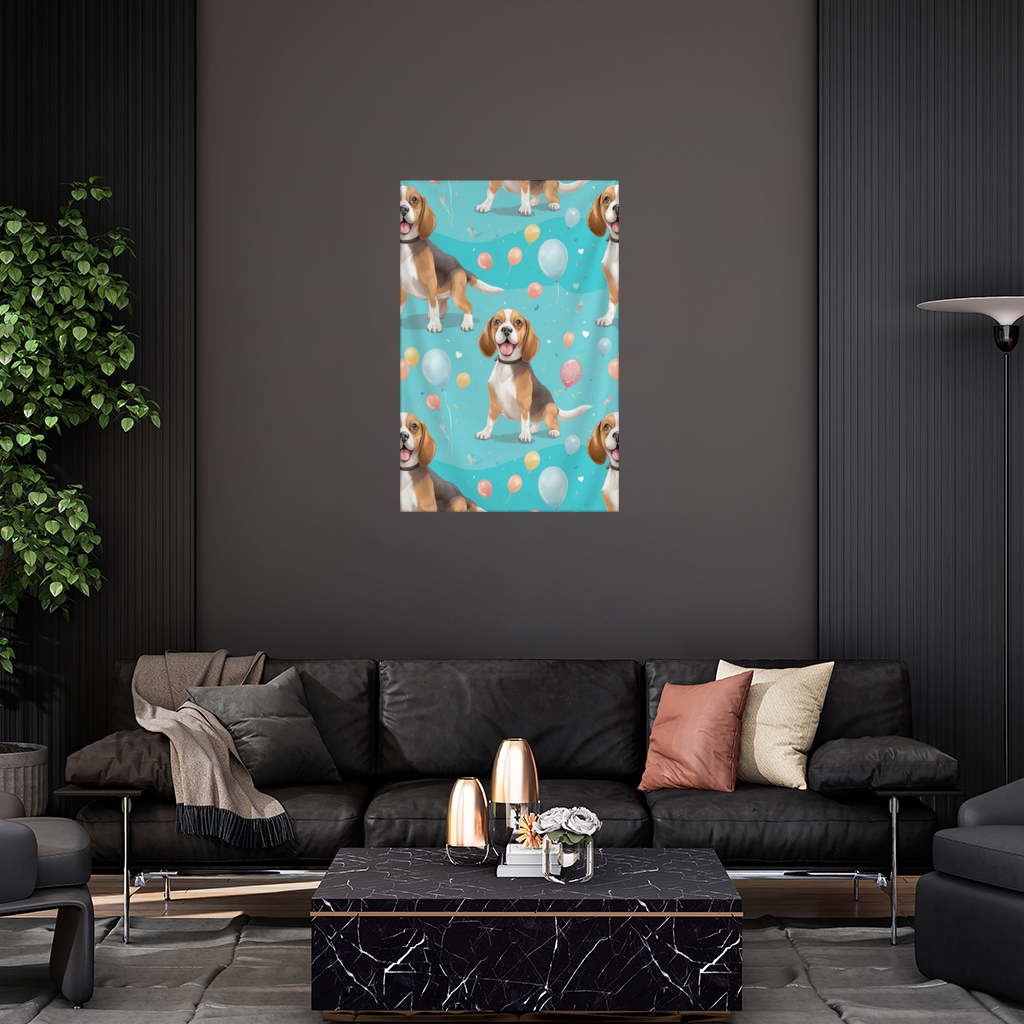 Cute Beagle Dog and Colorful Balloons Seamless Pattern Wall Tapestry