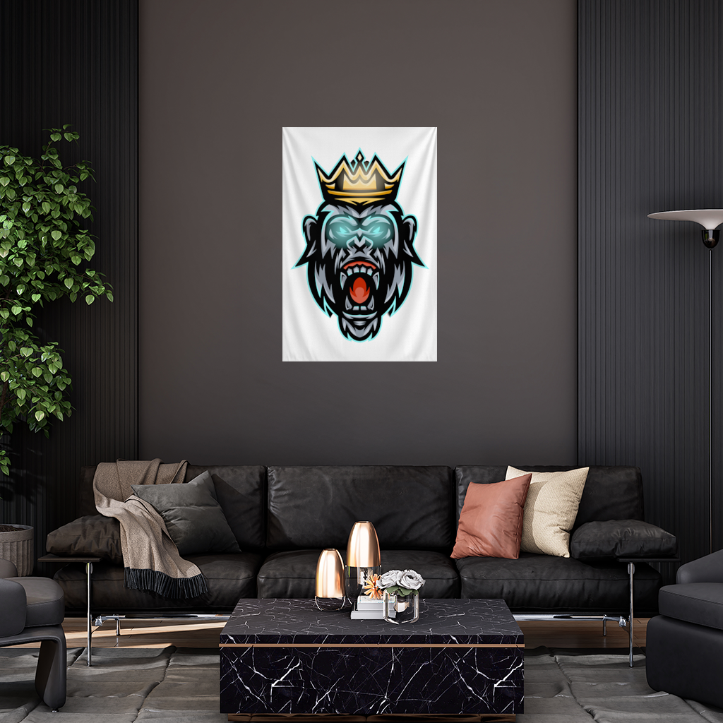Angry Gorilla King with Crown Graphic - Neon Mascot Design Wall Tapestry