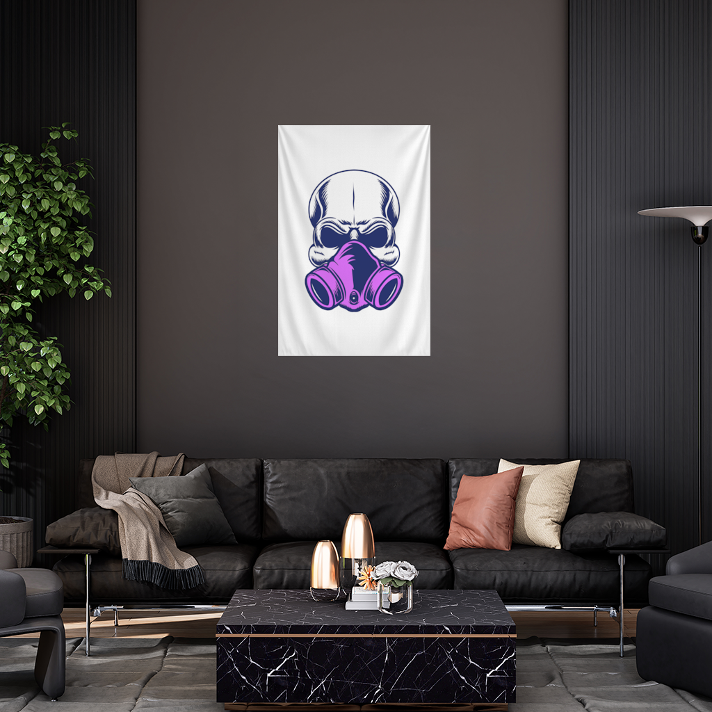 Gaz Maskeli Kafatası İllüstrasyonu Modern ve Sert Tasarım Duvar Örtüsü