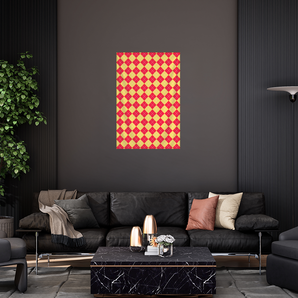 Red and Yellow Argyle Geometric Pattern Background Wall Tapestry