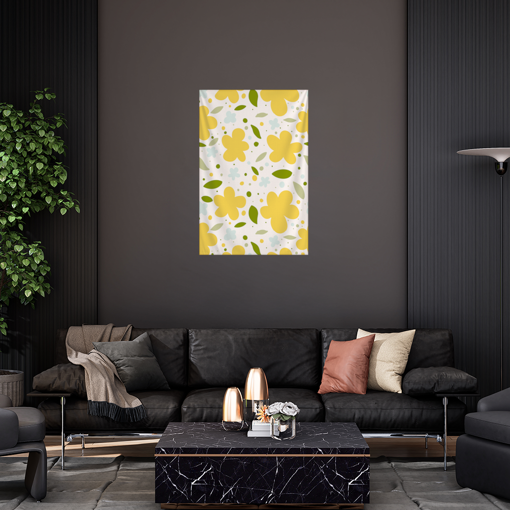 Yellow Floral and Leaf Boho Seamless Pattern Wall Tapestry