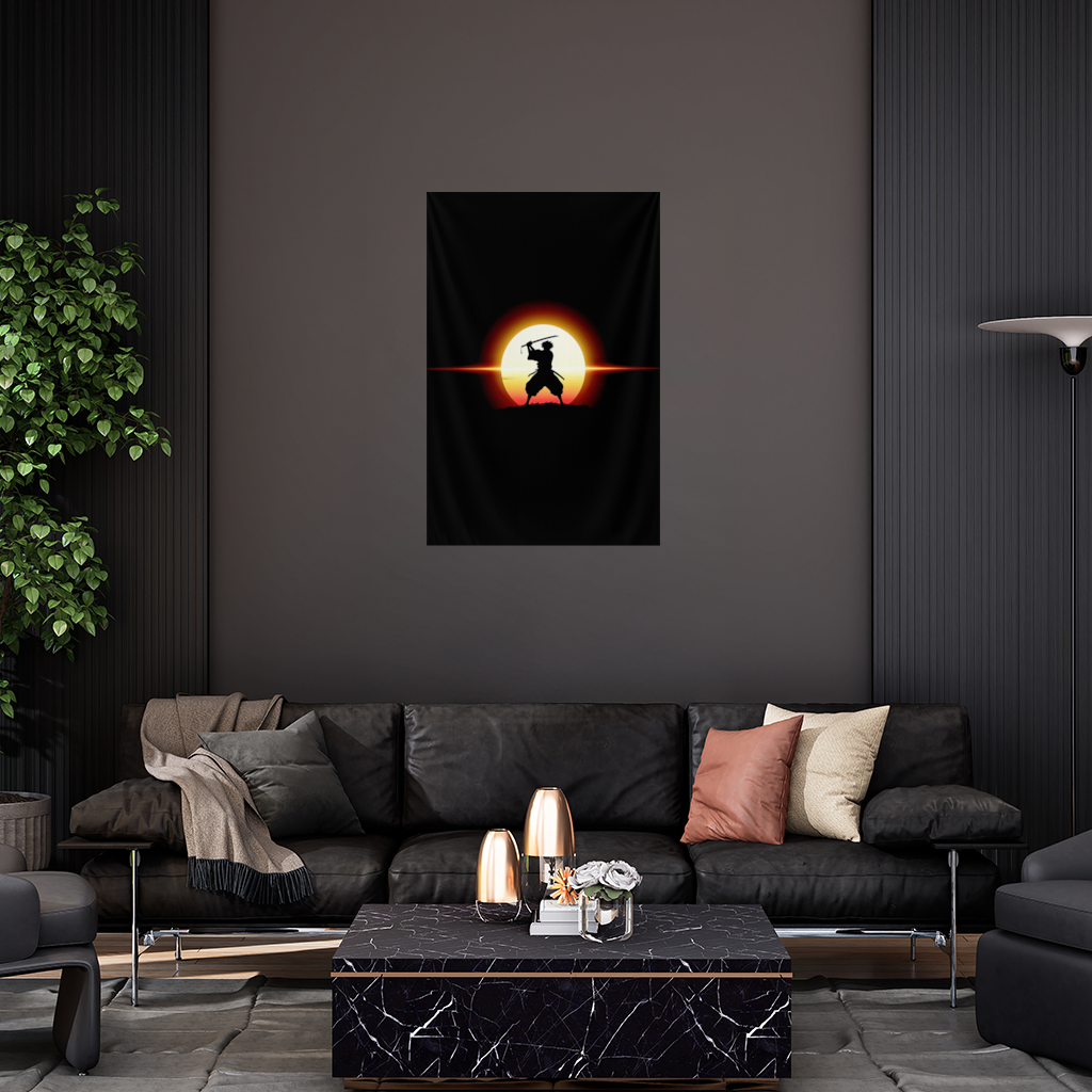 Gün Doğumu Altında Samuray Silüeti Onur ve Güç Duvar Örtüsü