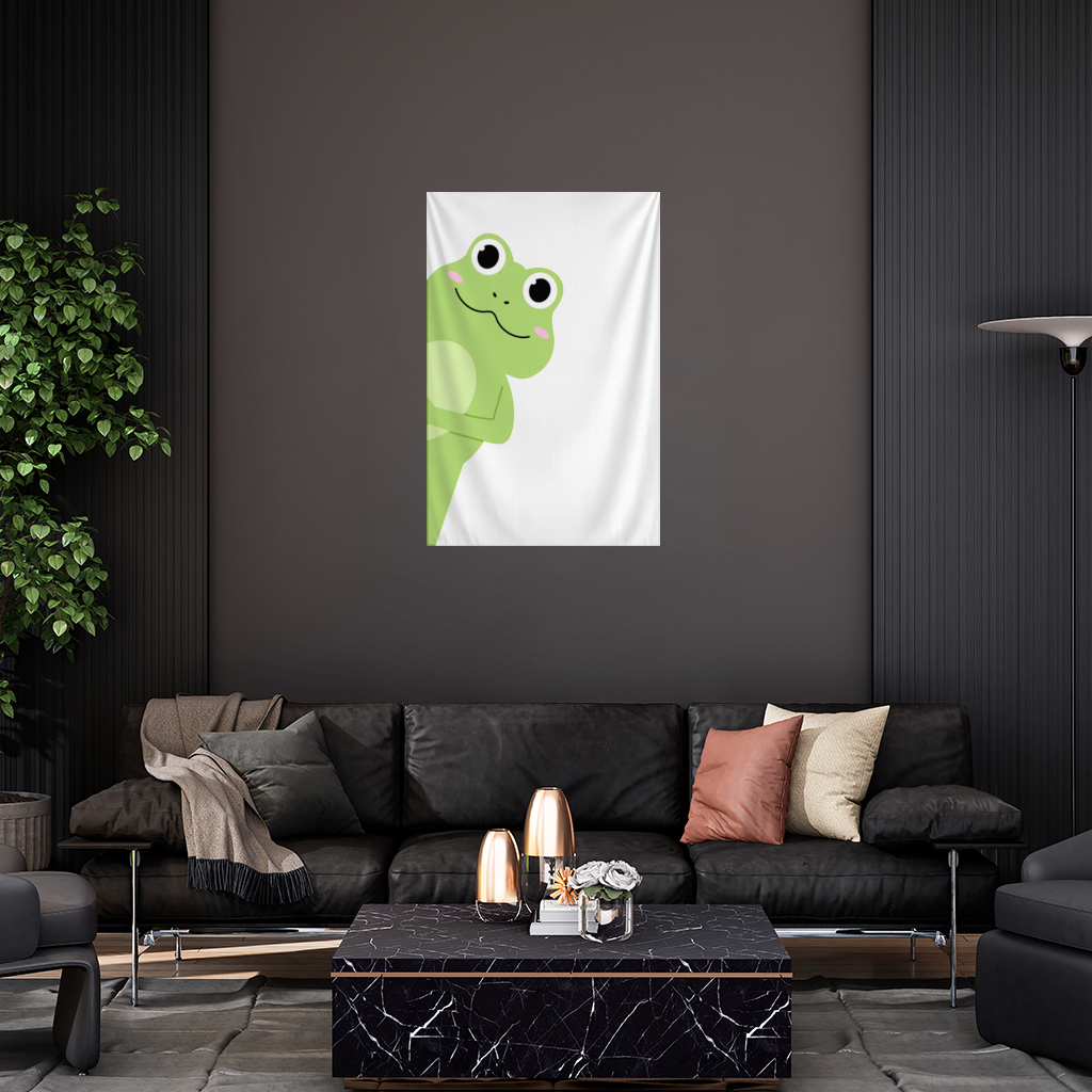 Cute Green Frog Peek-a-Boo Illustration Wall Tapestry