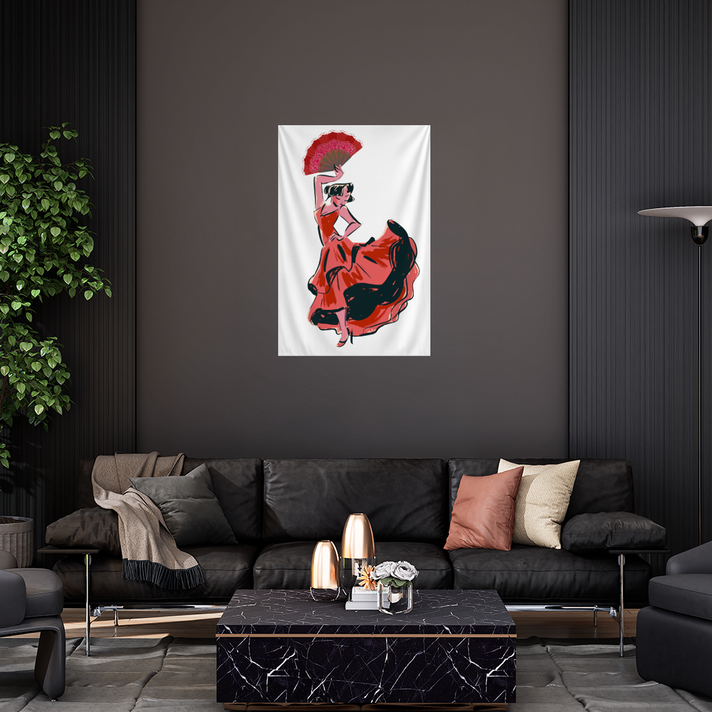 Flamenco Dancer with Fan Illustration Wall Tapestry