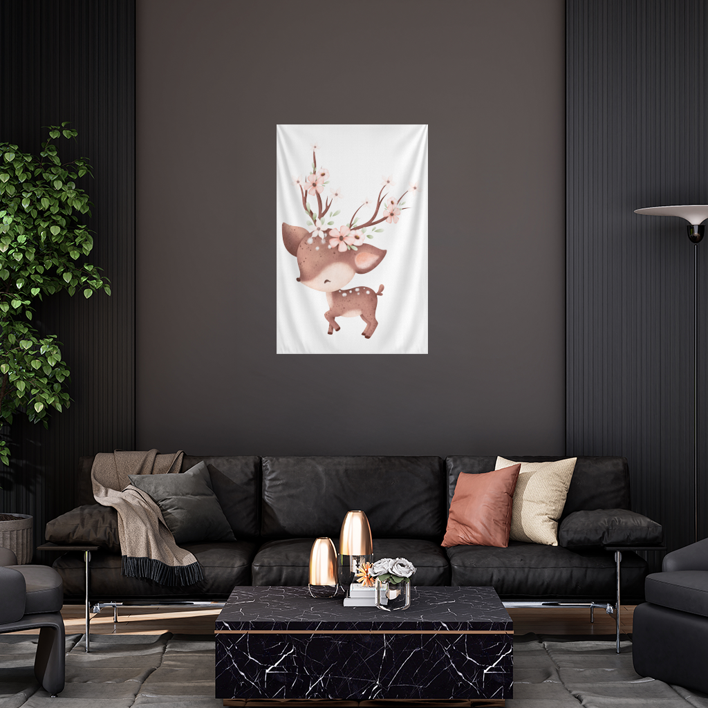 Cute Baby Deer with Floral Antlers Wall Tapestry