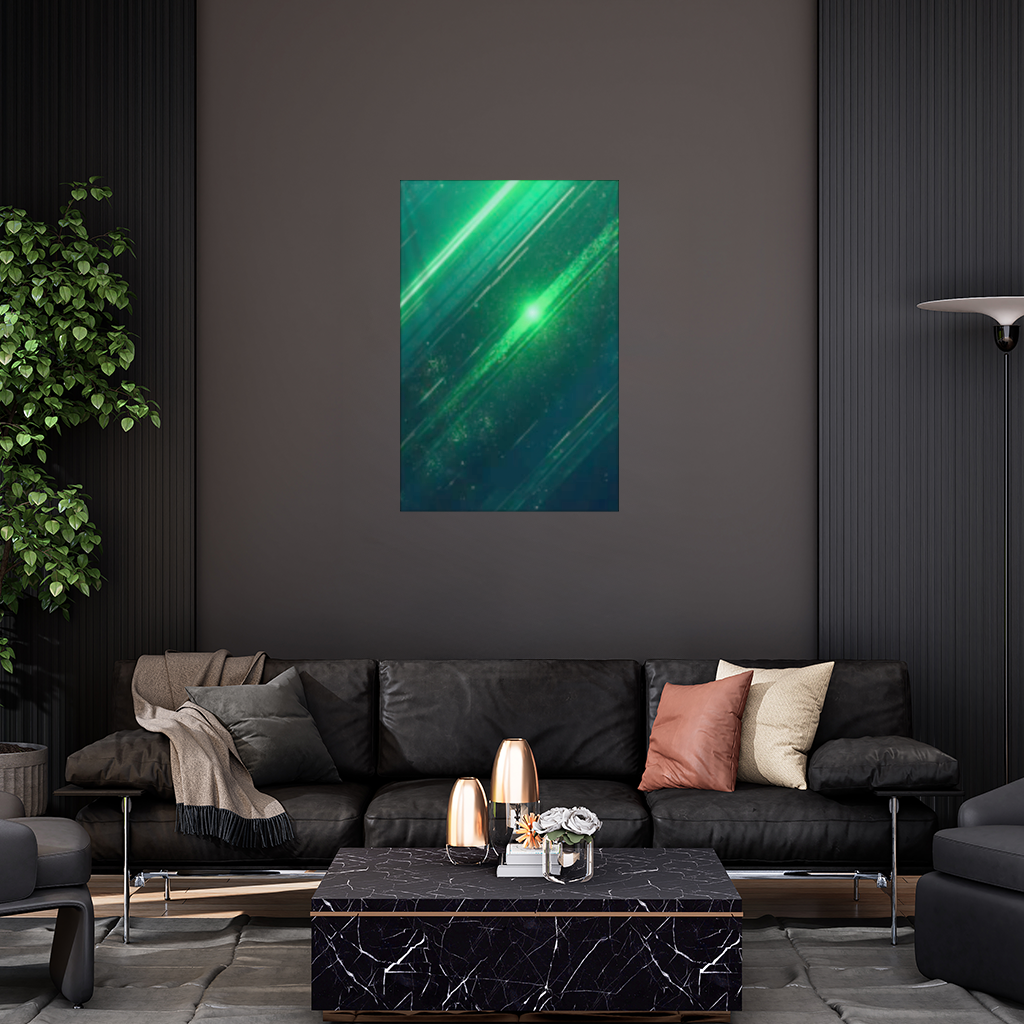 Siyah fon üstündeki parlak yeşil çizgiler. Duvar Örtüsü