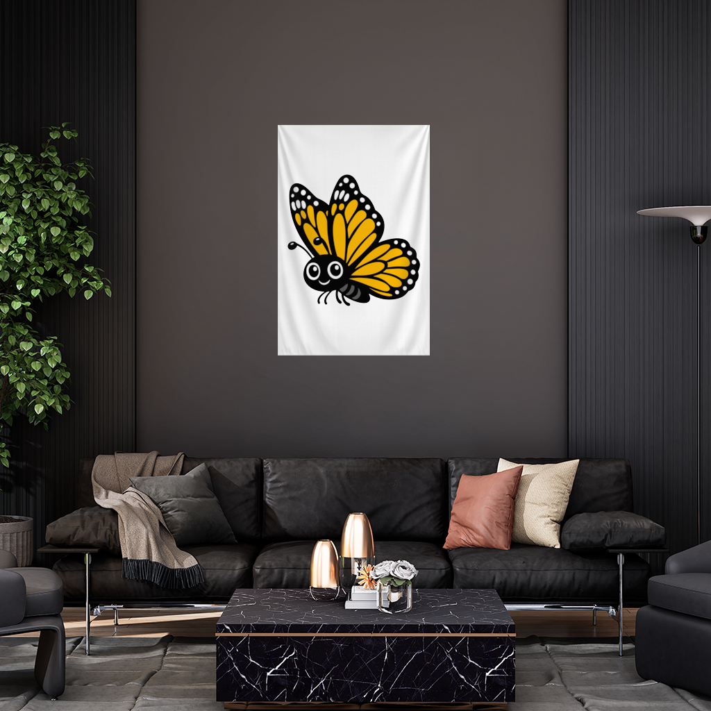 Smiling Orange Monarch Butterfly Character Wall Tapestry