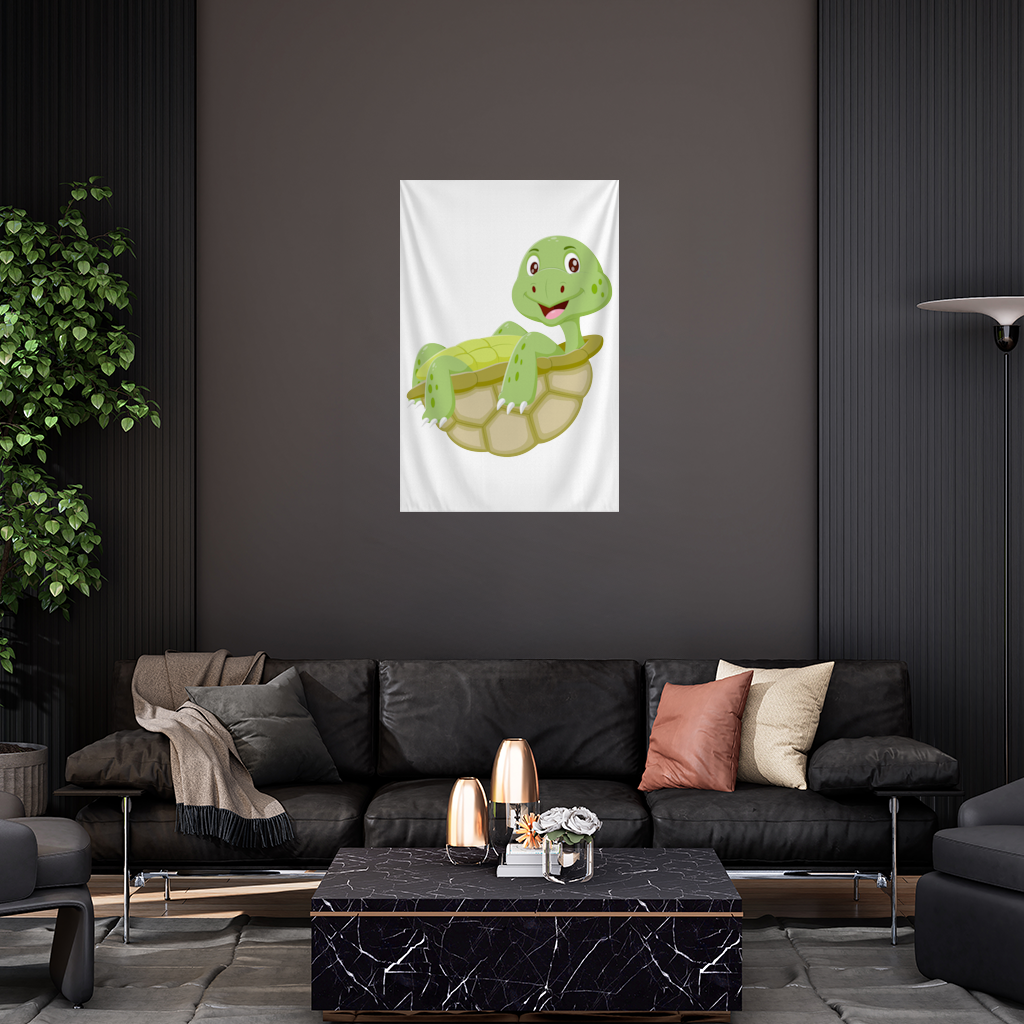 Happy Smiling Green Turtle in Shell Wall Tapestry