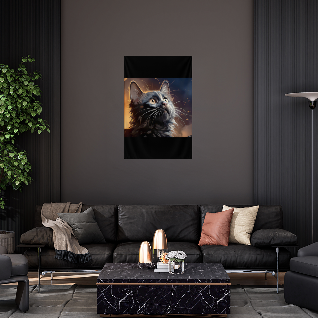 Black Cat Digital Art Wall Tapestry