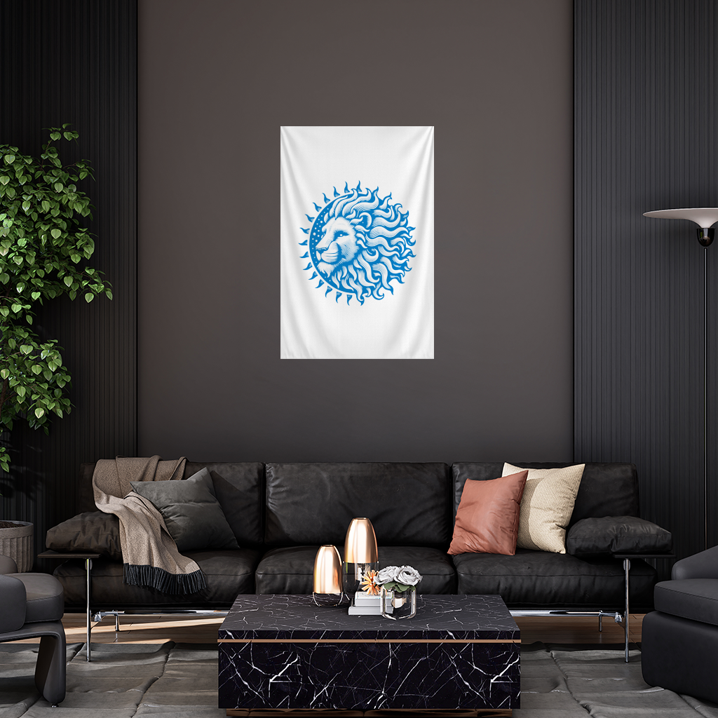 Leo Zodiac Sun and Moon Blue Motif Wall Tapestry
