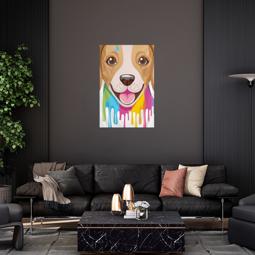 Happy Dog with Colorful Paint Drips Wall Tapestry