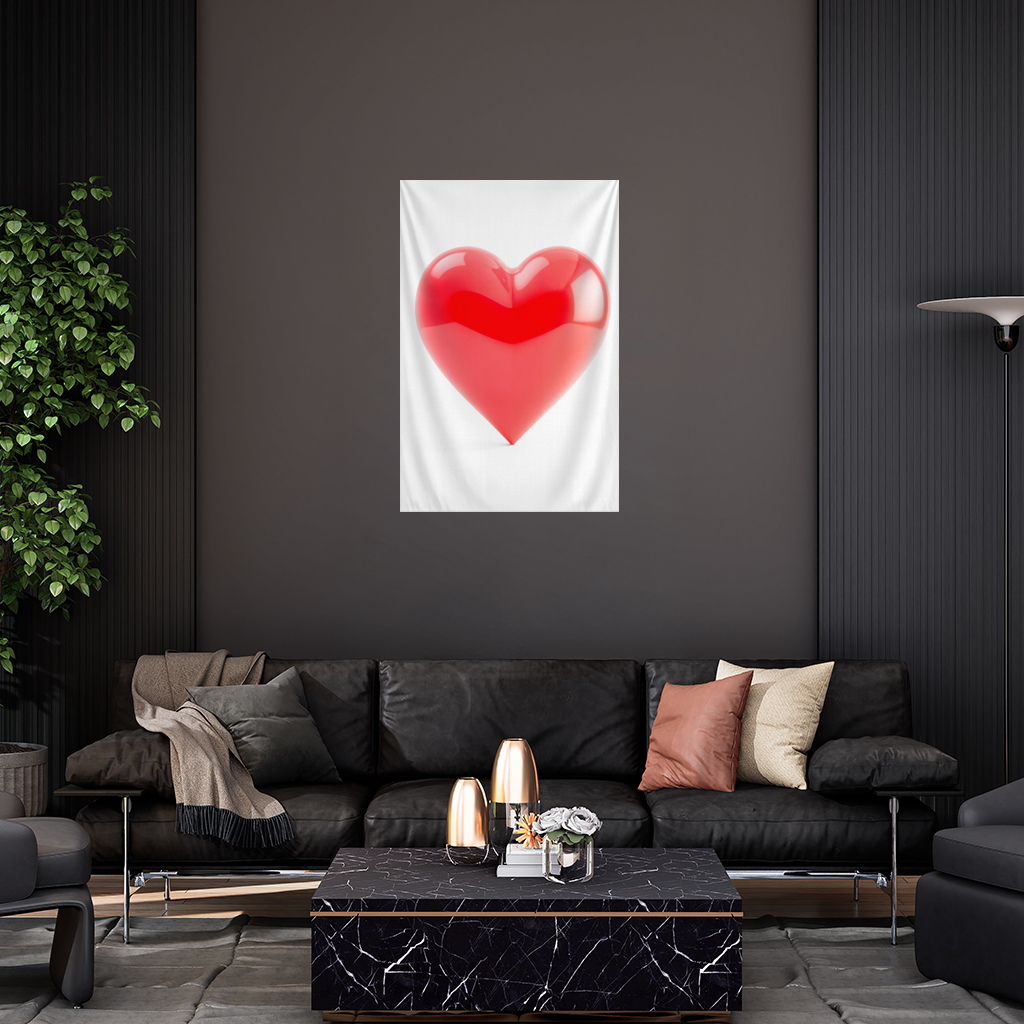 Glossy Red 3D Heart Wall Tapestry
