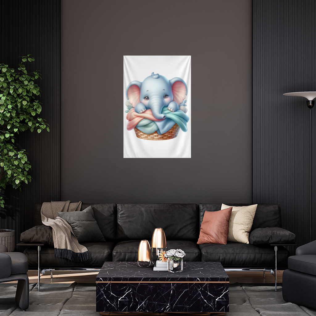 Cute Baby Elephant in Basket Wall Tapestry