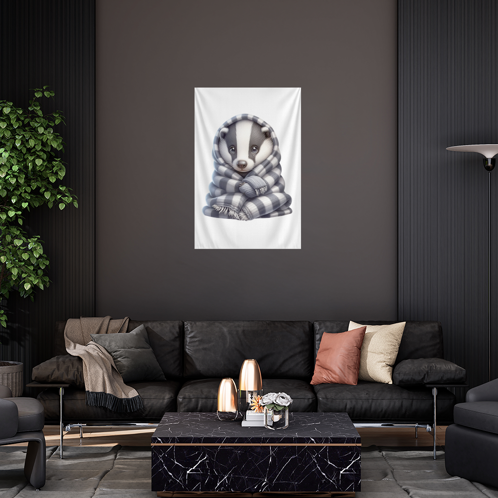 Cozy Baby Badger Wrapped in Blanket Wall Tapestry