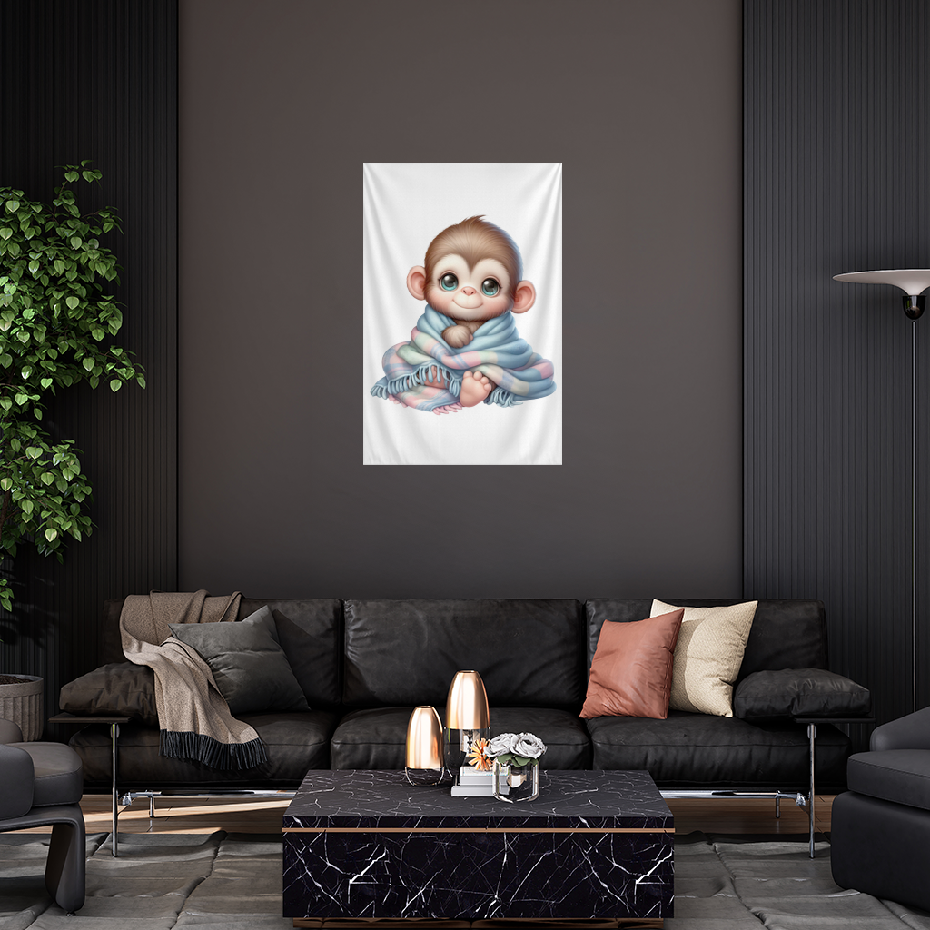 Cute Baby Monkey Wrapped in Blanket Wall Tapestry