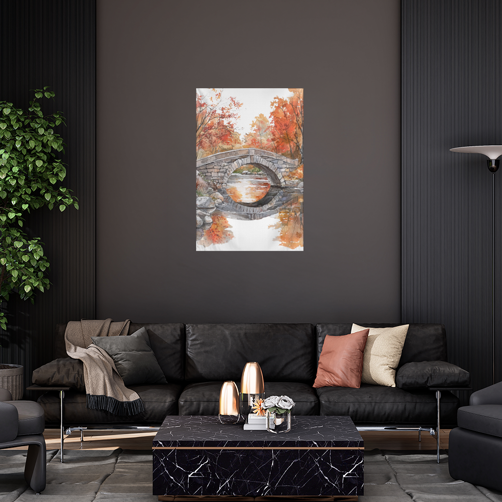 Autumn Stone Arch Bridge Over River Wall Tapestry