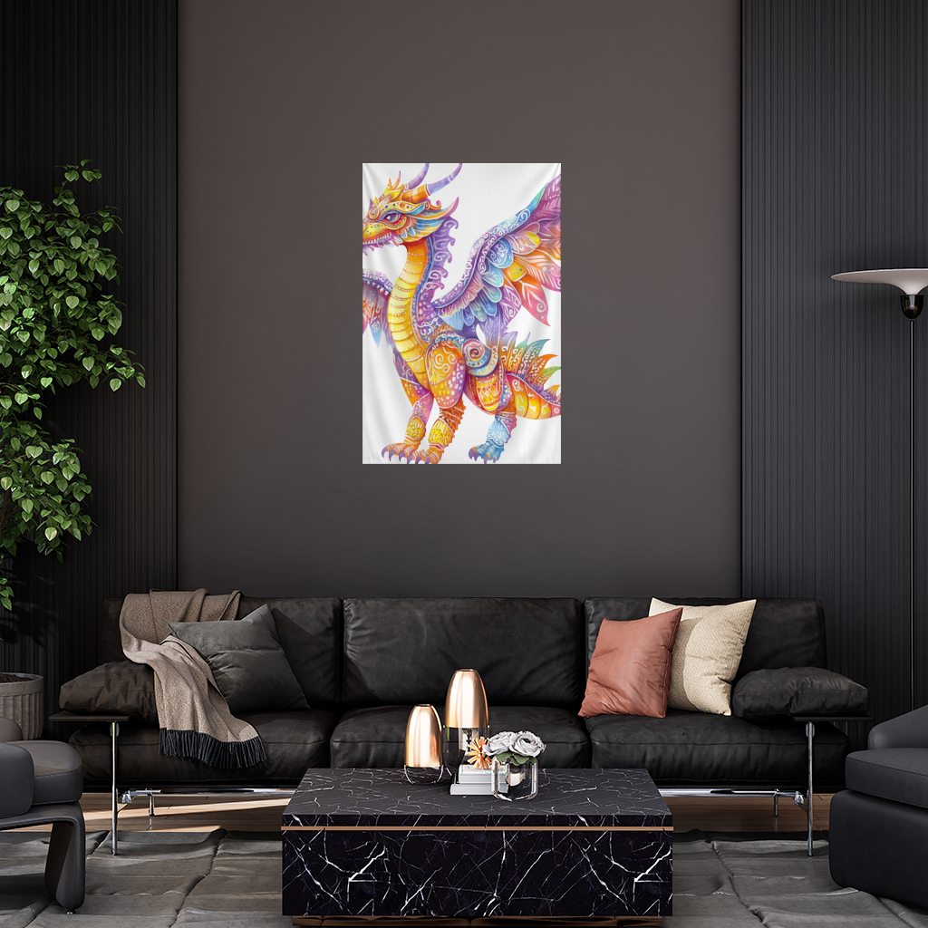 Vibrant Rainbow Mythical Dragon Wall Tapestry