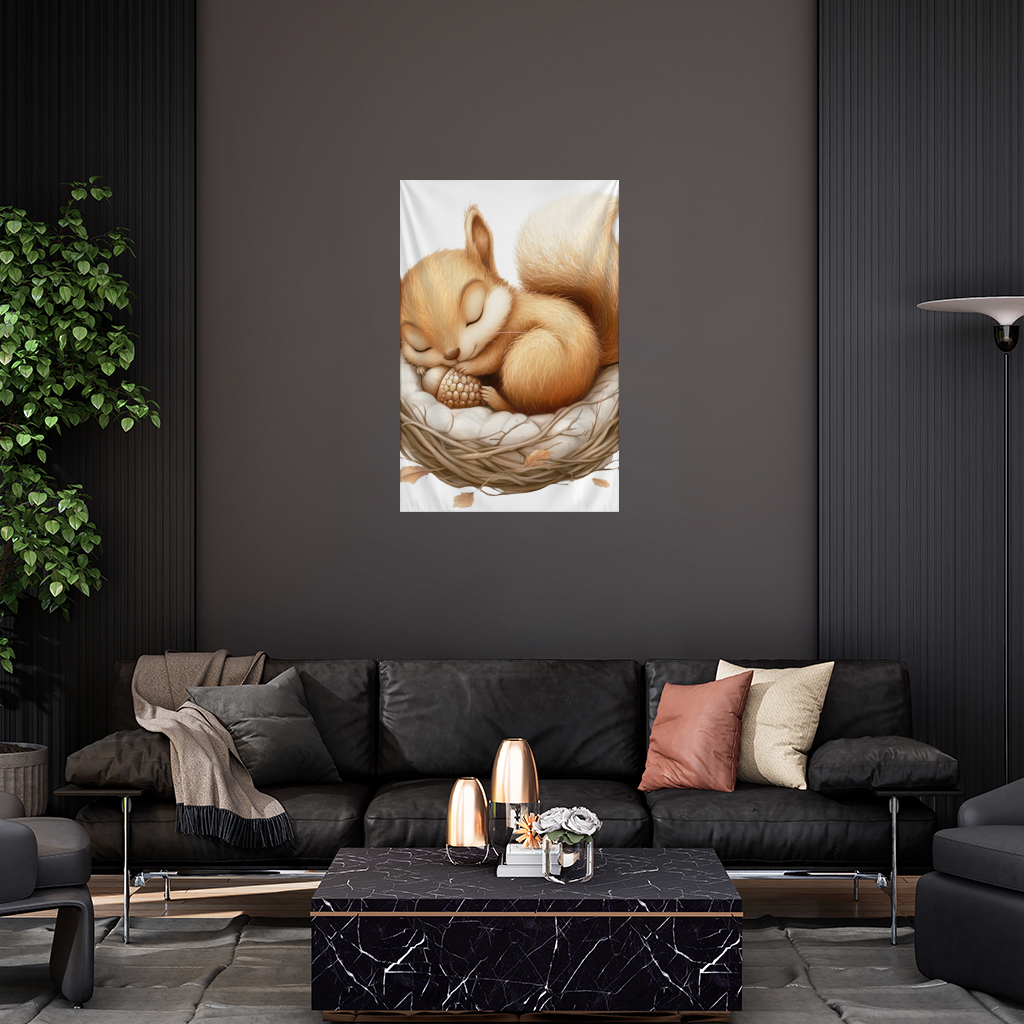 Sleeping Baby Squirrel in Nest Wall Tapestry
