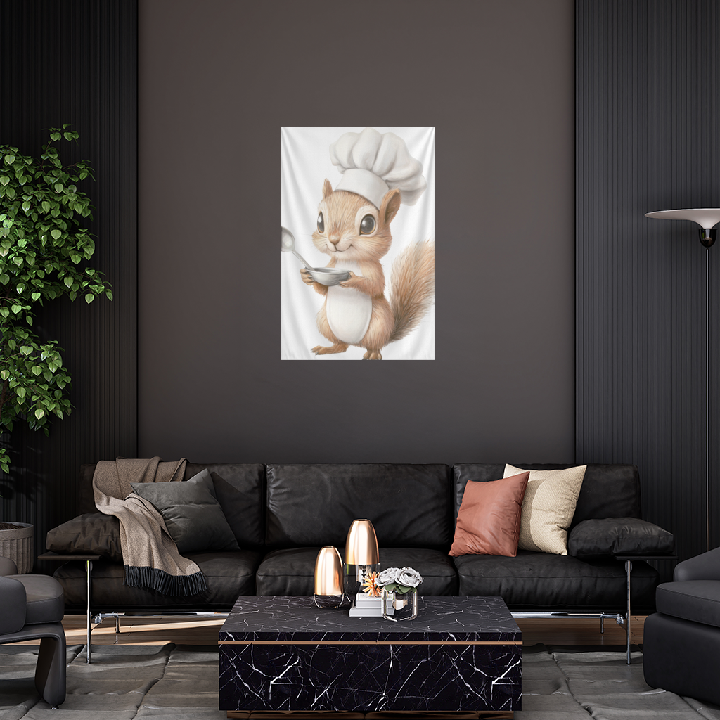Whimsical Little Chef Squirrel Wall Tapestry