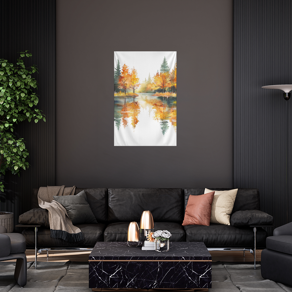 Autumn Forest Lake Reflection Wall Tapestry