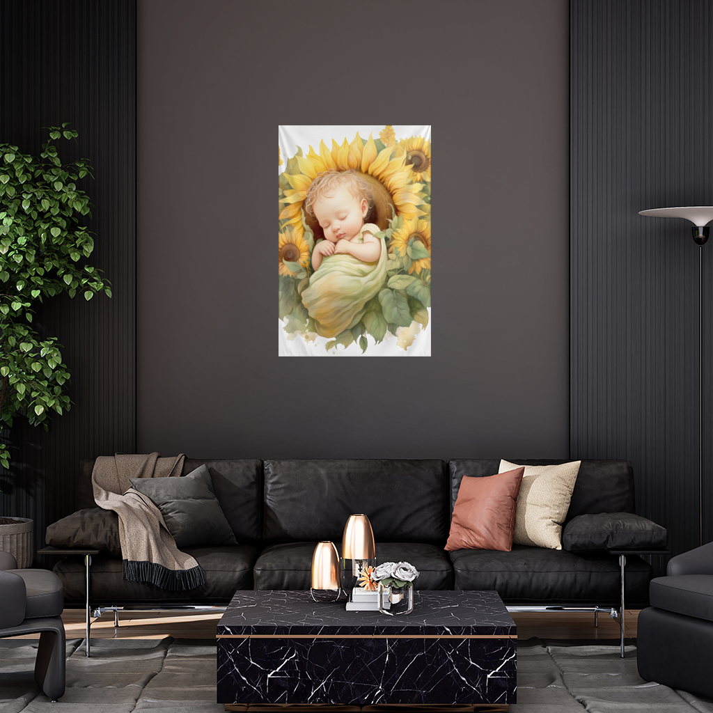 Sleeping Baby in Sunflower Wall Tapestry