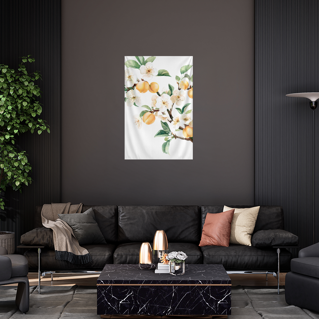 Watercolor Apricot Blossom Branch Wall Tapestry