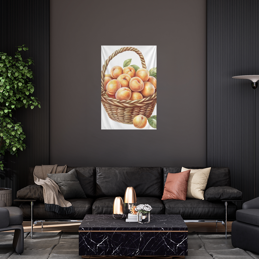 Fresh Peaches in Wicker Basket Wall Tapestry
