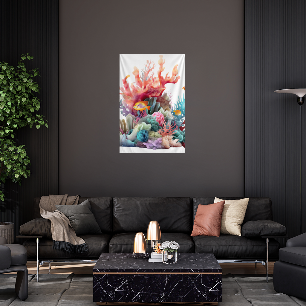 Vibrant Coral Reef and Tropical Fish Wall Tapestry