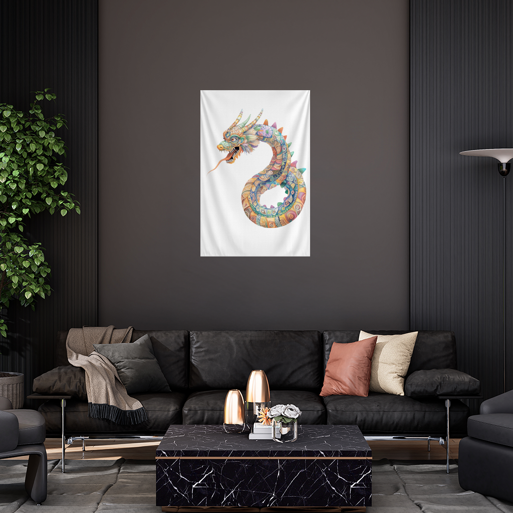 Renkli Mozaik Çin Ejderhası Duvar Örtüsü