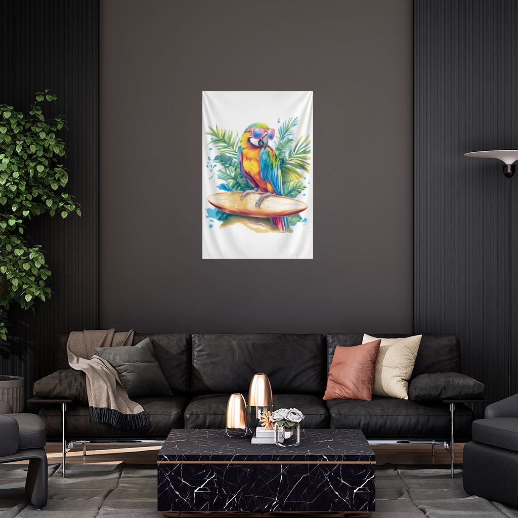 Sörf Yapan Güneş Gözlüklü Papağan Duvar Örtüsü