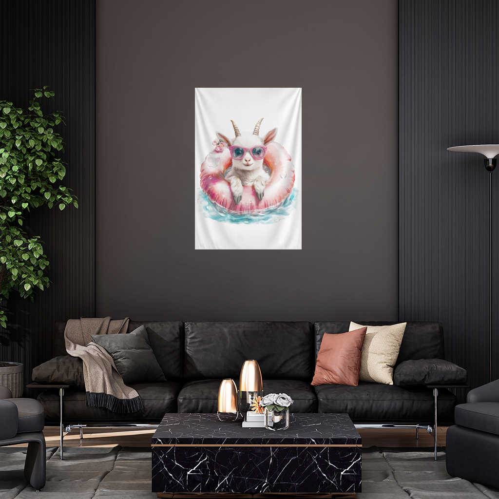 Pembe Gözlüklü Havuzda Yavru Keçi Duvar Örtüsü