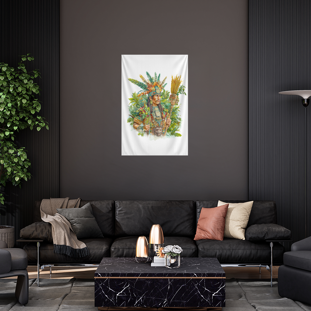 Maya Mısır Rahibi ve Tüylü Başlık Duvar Örtüsü