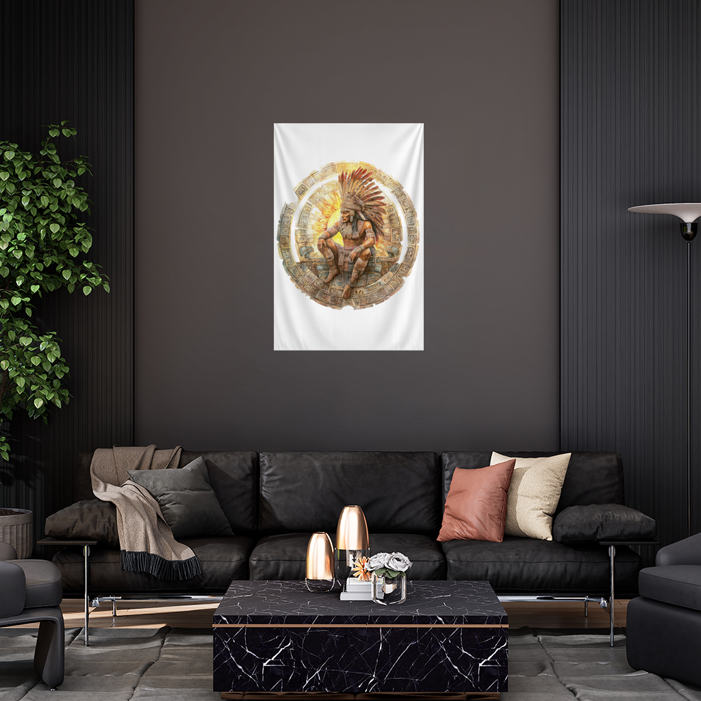 Antik Aztek Güneş Savaşçısı Duvar Örtüsü