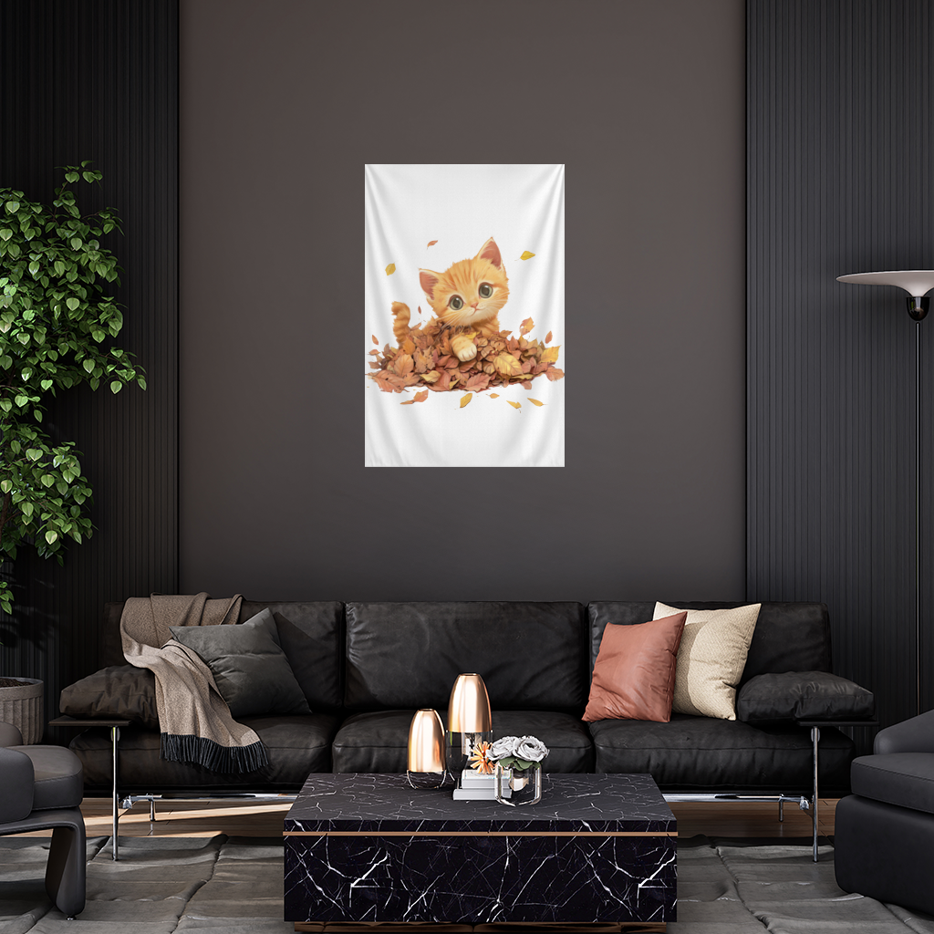 Ginger Kitten in Autumn Leaves 